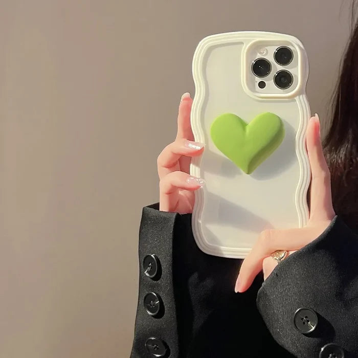 Fashion Transparent Curly Wave 3D Love Heart Phone Case For iPhone PhoneShells