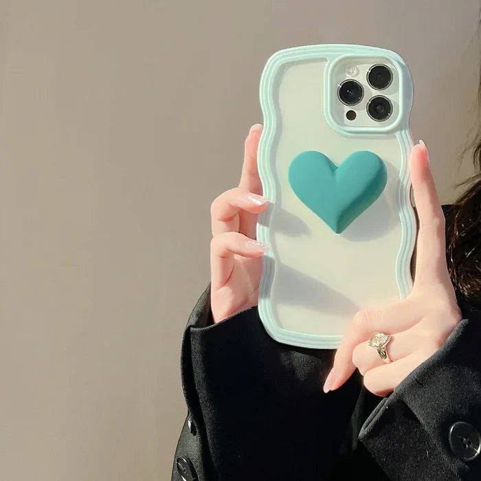 Fashion Transparent Curly Wave 3D Love Heart Phone Case For iPhone PhoneShells