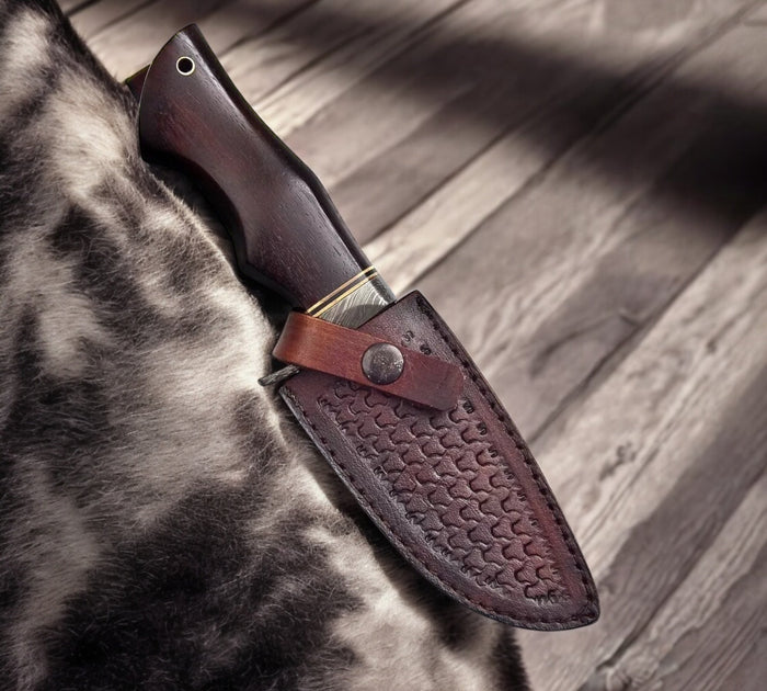 Feather Damascus Bobcat Hunting Knife cskforged