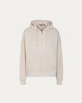 Felpa beige con cappuccio, zip e tasche a marsupio