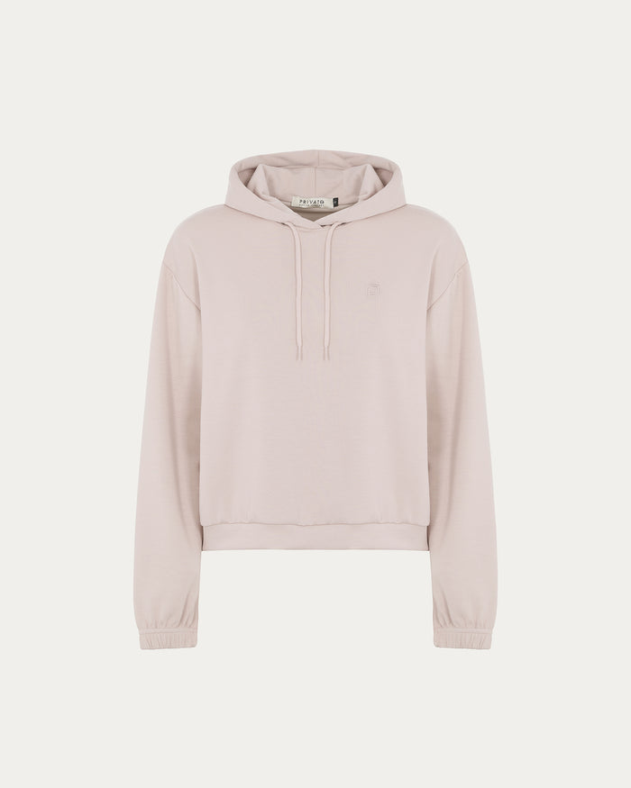 Felpa cropped beige con cappuccio