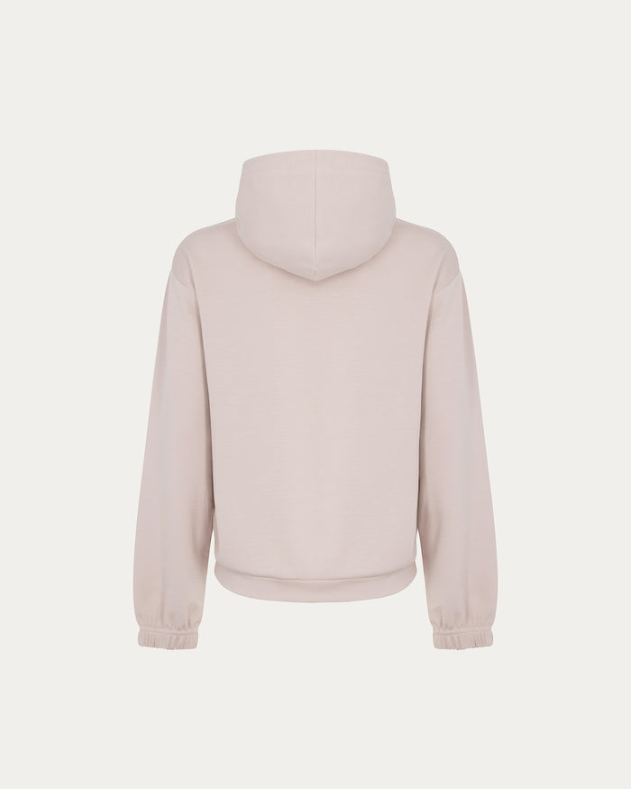 Felpa cropped beige con cappuccio