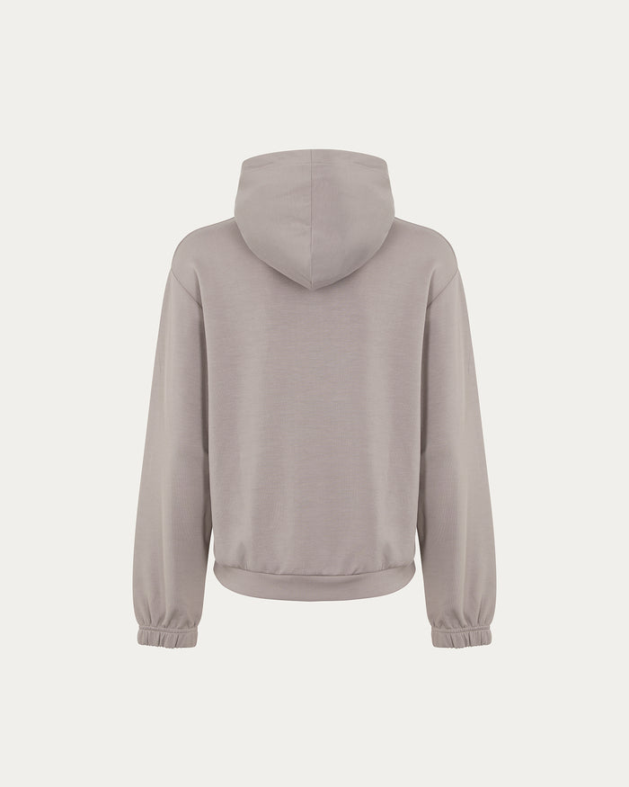 Felpa cropped grigia con cappuccio