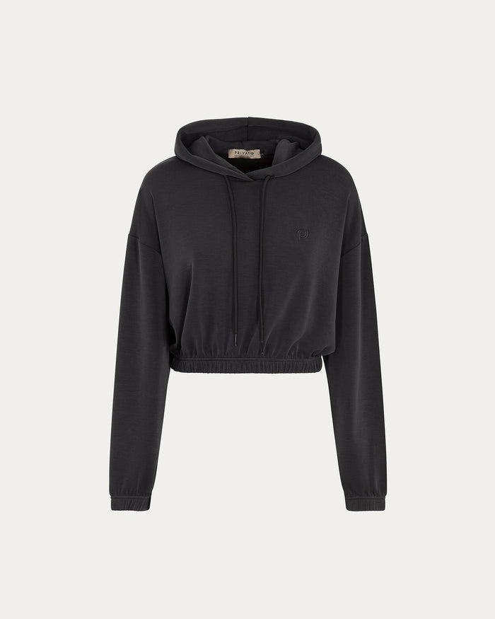 Felpa cropped grigio scuro con cappuccio