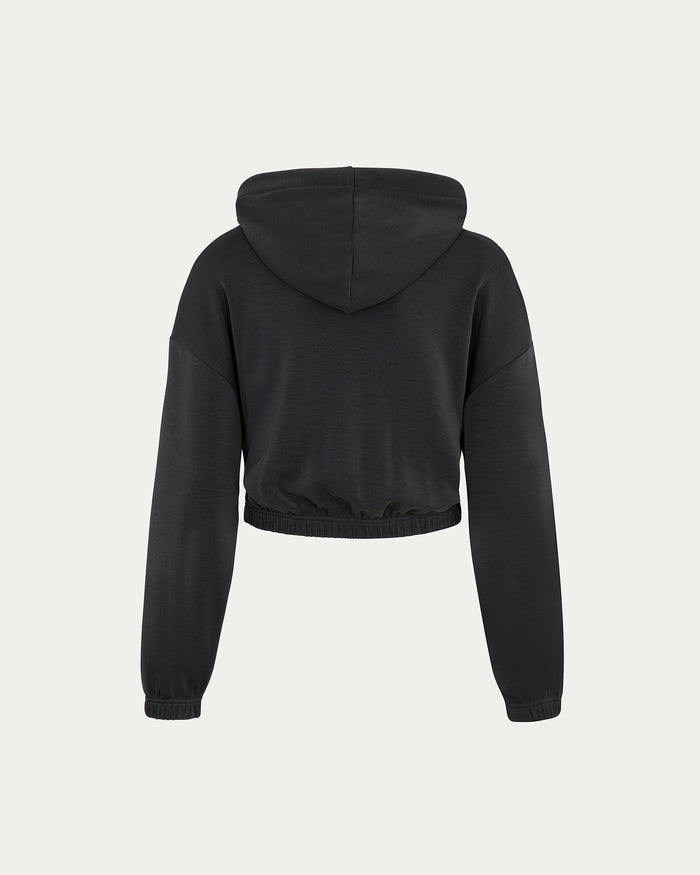 Felpa cropped grigio scuro con cappuccio