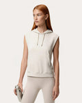 Felpa smanicata gilet panna con cappuccio e cordini