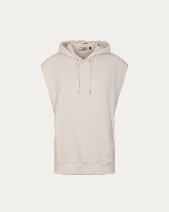 Felpa smanicata gilet panna con cappuccio e cordini