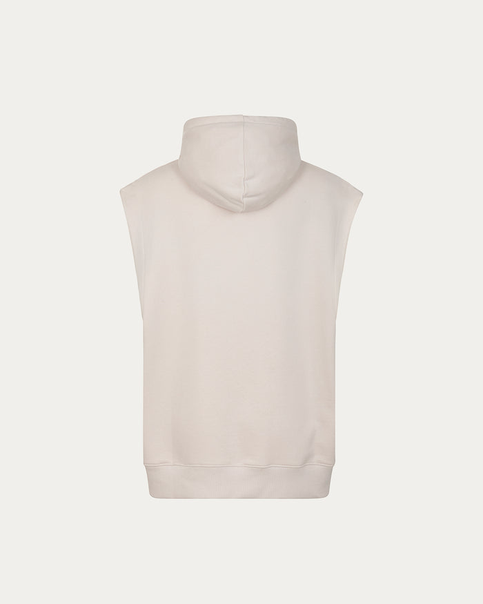 Felpa smanicata gilet panna con cappuccio e cordini