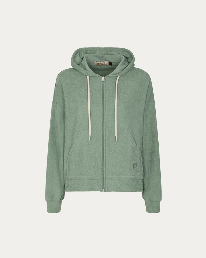 Felpa verde salvia con cappuccio e zip
