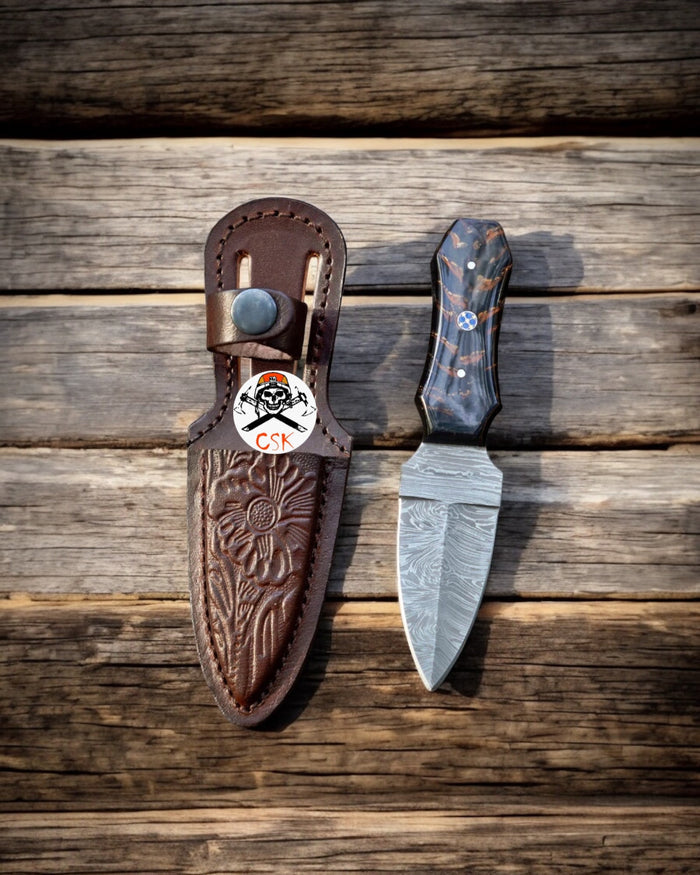 Field Damascus Knife with Epoxy Pine Cone Handle cskforged
