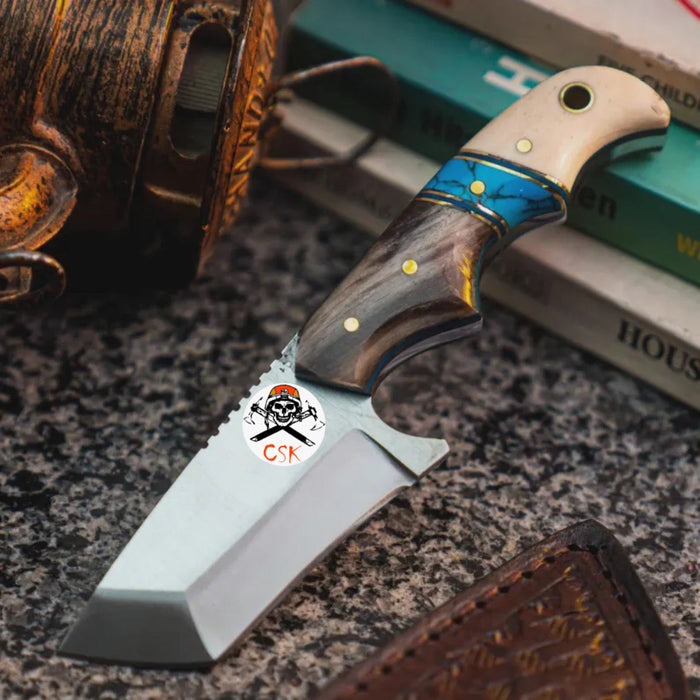 Finger grooved Turquois Tantoo Blade knife cskforged