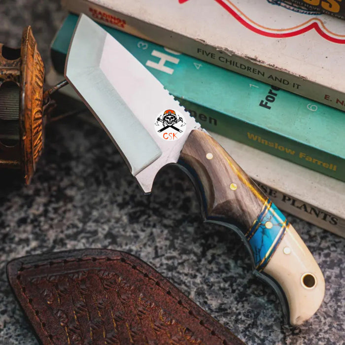 Finger grooved Turquois Tantoo Blade knife cskforged