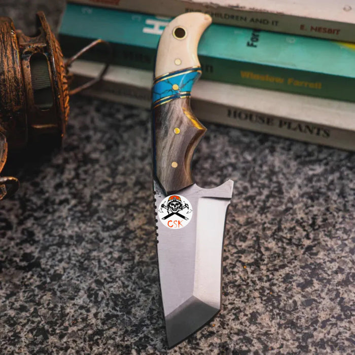 Finger grooved Turquois Tantoo Blade knife cskforged