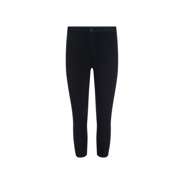 The Fiora Pedal Pusher Jean is a pair of black skinny jeans made from super stretch denim, designed with a button and zip fly, belt loops, and five pockets. It is displayed on a plain white background.