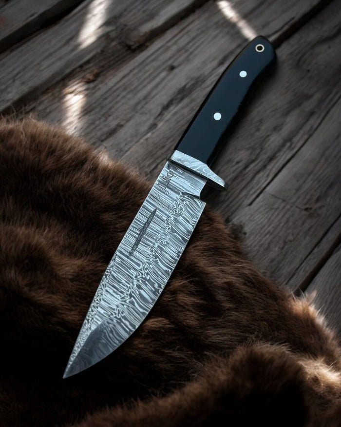 Fire Pattern Damascus Steel Hunting Knife G10 Handle for Unmatched Grip cskforged