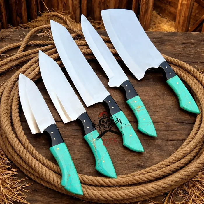Fixed Blade Handmade D2 steel (5pcs) kitchen chef knives set cskforged