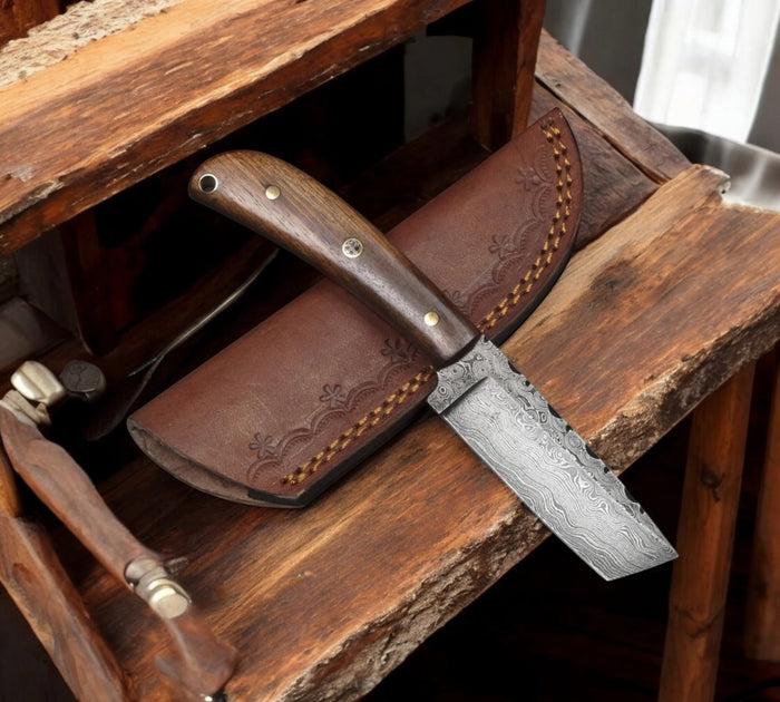 Fixed Blade Tanto EDC Knife With Leather Sheath cskforged
