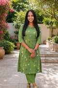 Floral printed cotton co-ord set in green shade MBS-870 **Ready to dispatch**