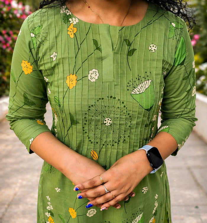 Floral printed cotton co-ord set in green shade MBS-870 **Ready to dispatch**