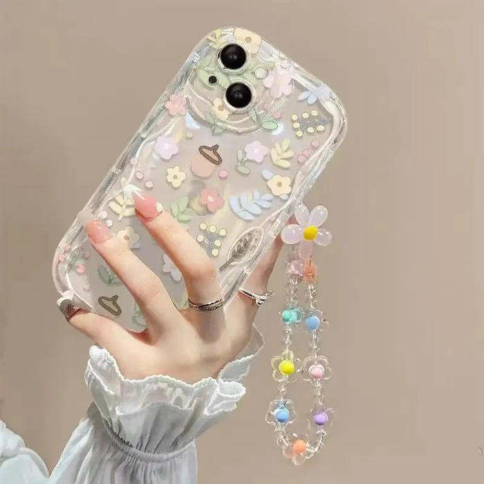 Flower Bracelet Wrist Strap Back Cover Chain Accessory For iPhone PhoneShells