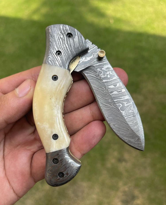 Folding Damascus Blade EDC Folding Pocket Knife cskforged