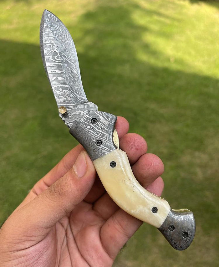 Folding Damascus Blade EDC Folding Pocket Knife cskforged