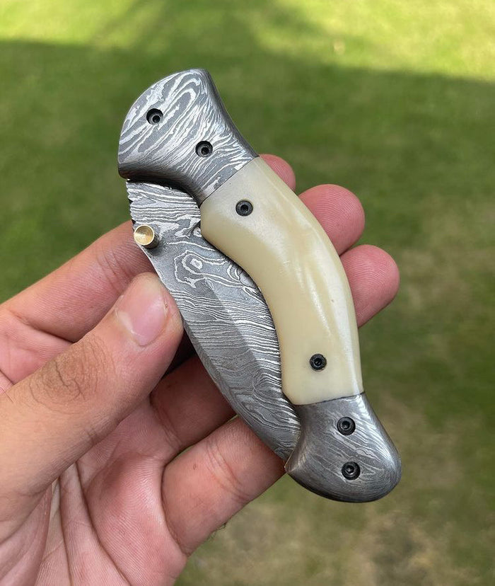 Folding Damascus Blade EDC Folding Pocket Knife cskforged
