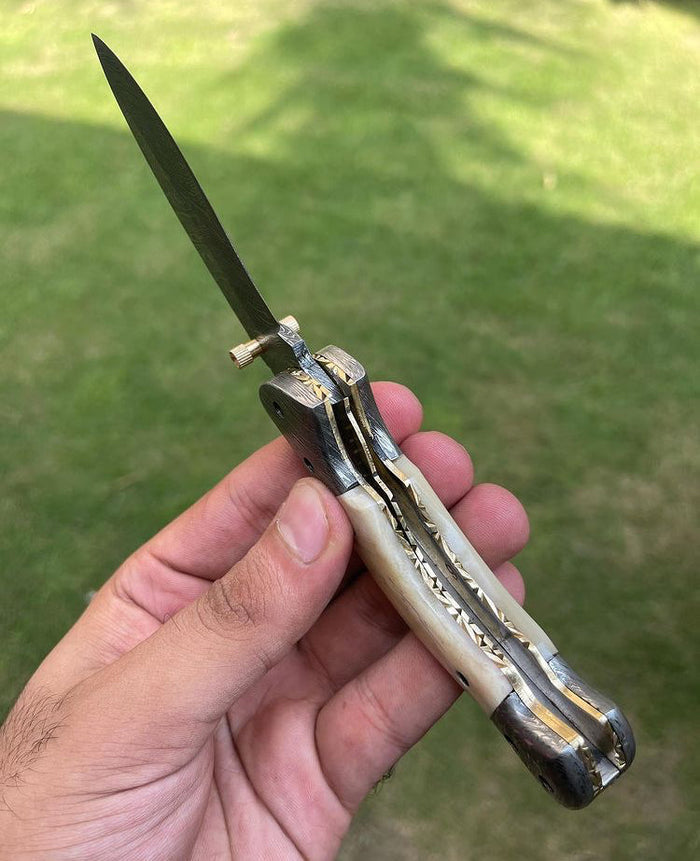 Folding Damascus Blade EDC Folding Pocket Knife cskforged
