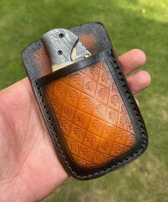 Folding Damascus Blade EDC Folding Pocket Knife cskforged