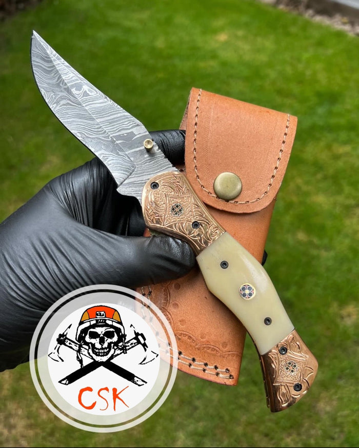 Folding Dmascus Pocket Knife/EDC Pocket Folding cskforged