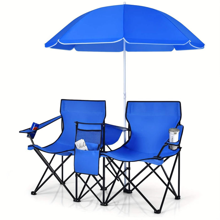 Folding Double Camping Chair with Umbrella (Blue) DailySale