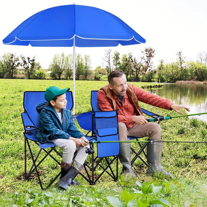 Folding Double Camping Chair with Umbrella (Blue) DailySale