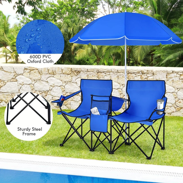 Folding Double Camping Chair with Umbrella (Blue) DailySale