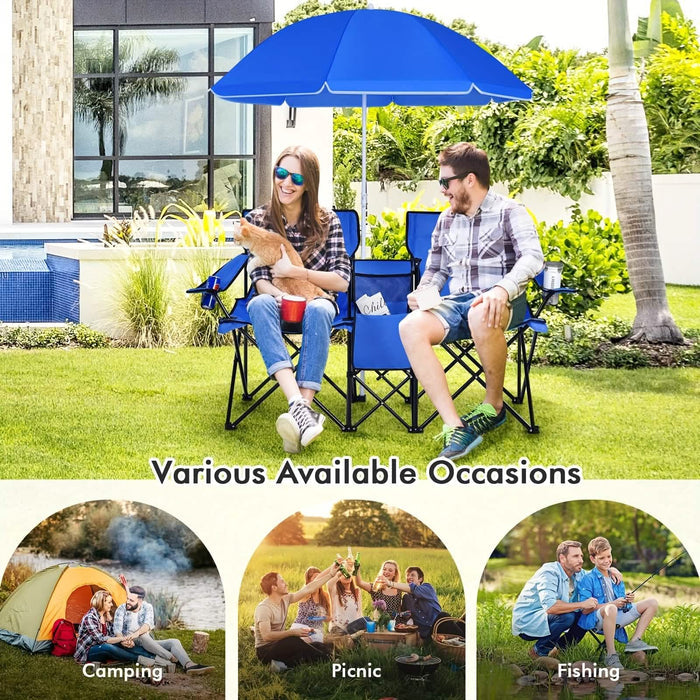 Folding Double Camping Chair with Umbrella (Blue) DailySale