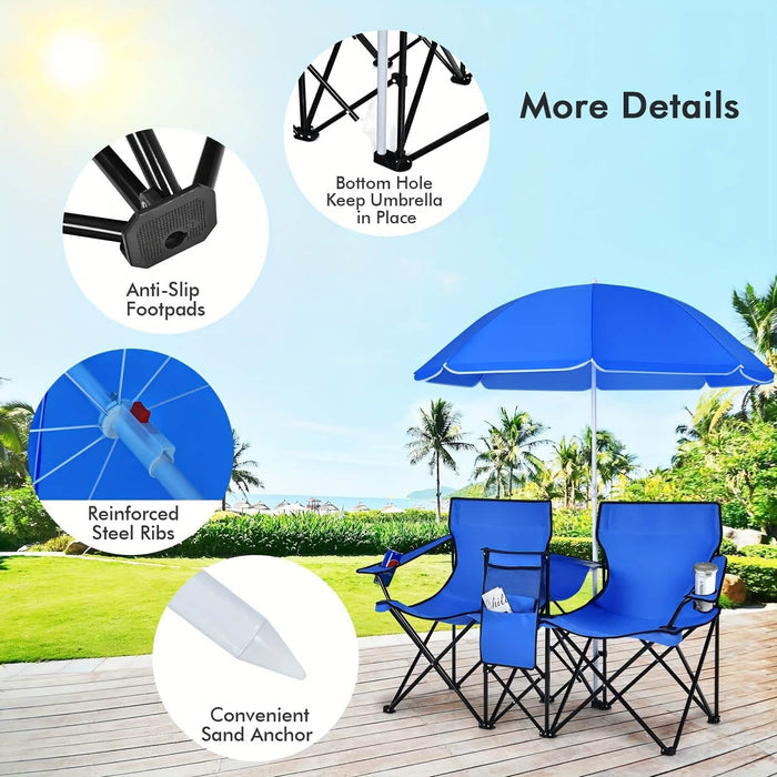 Folding Double Camping Chair with Umbrella (Blue) DailySale