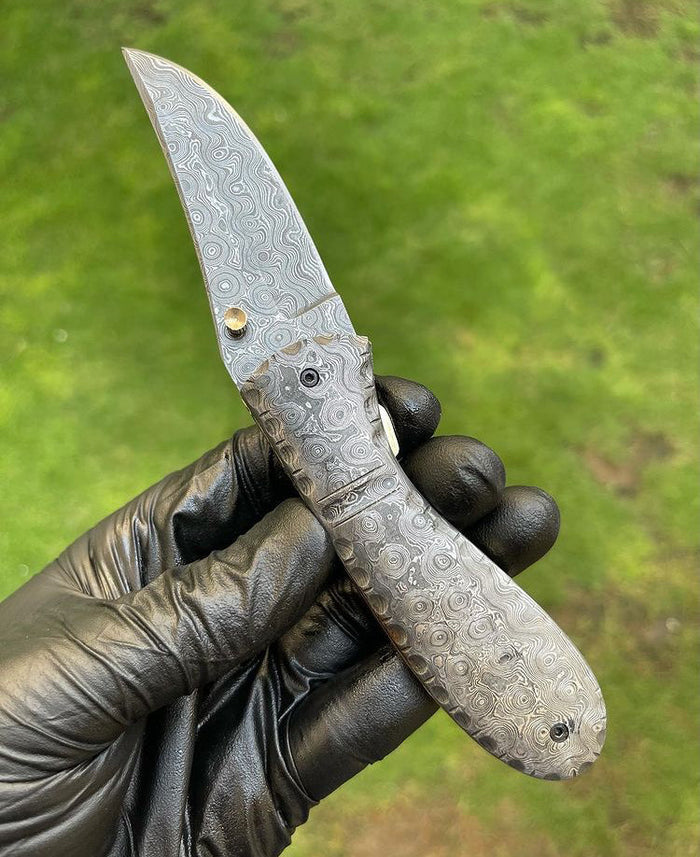 Folding Full Damascus Blade EDC Folding Pocket Knife cskforged