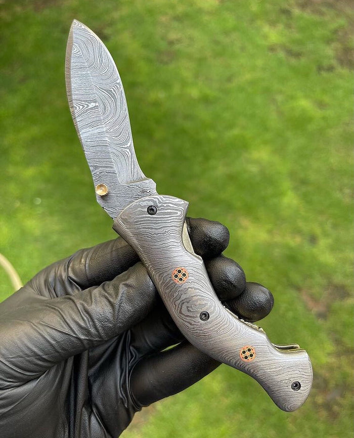 Folding Full Damascus Blade EDC Folding Pocket Knife cskforged