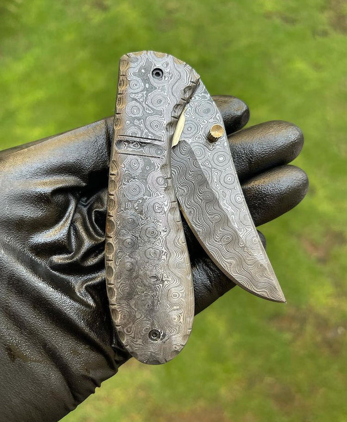 Folding Full Damascus Blade EDC Folding Pocket Knife cskforged