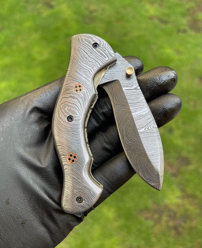 Folding Full Damascus Blade EDC Folding Pocket Knife cskforged