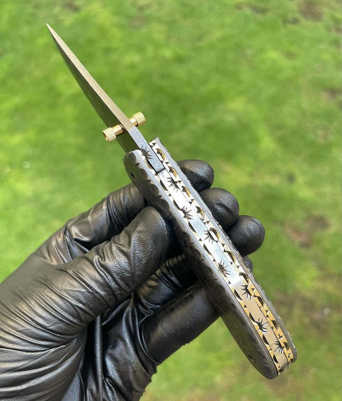 Folding Full Damascus Blade EDC Folding Pocket Knife cskforged