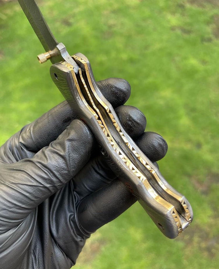 Folding Full Damascus Blade EDC Folding Pocket Knife cskforged
