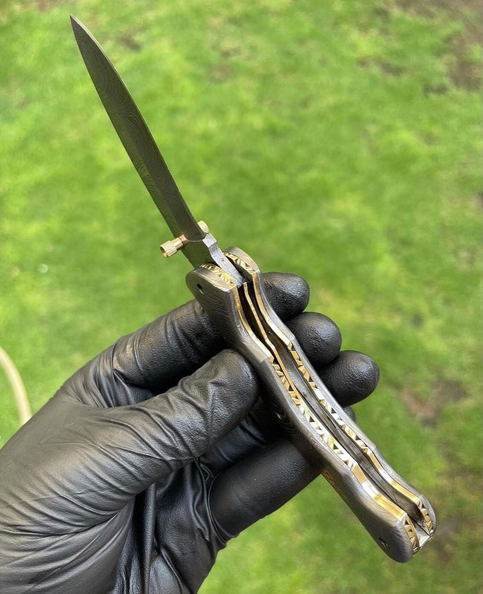 Folding Full Damascus Blade EDC Folding Pocket Knife cskforged