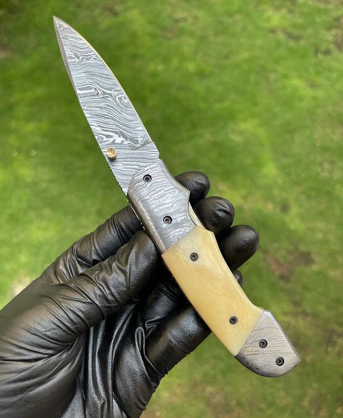 Folding pocket Damascus Blade EDC Folding Pocket Knife cskforged