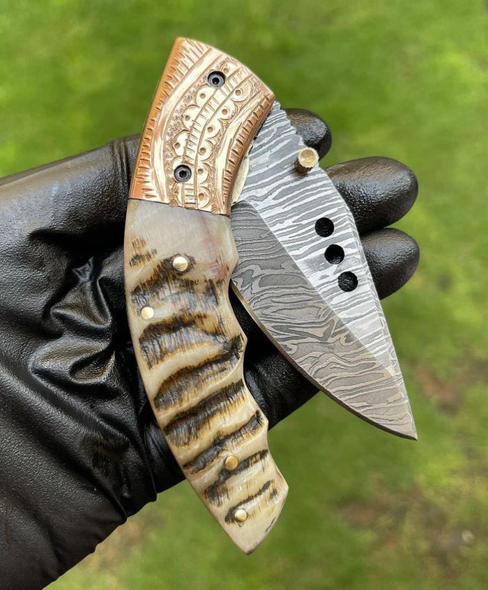 Folding pocket Damascus Blade EDC Folding Pocket Knife cskforged