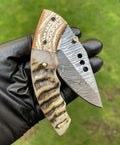 Folding pocket Damascus Blade EDC Folding Pocket Knife cskforged