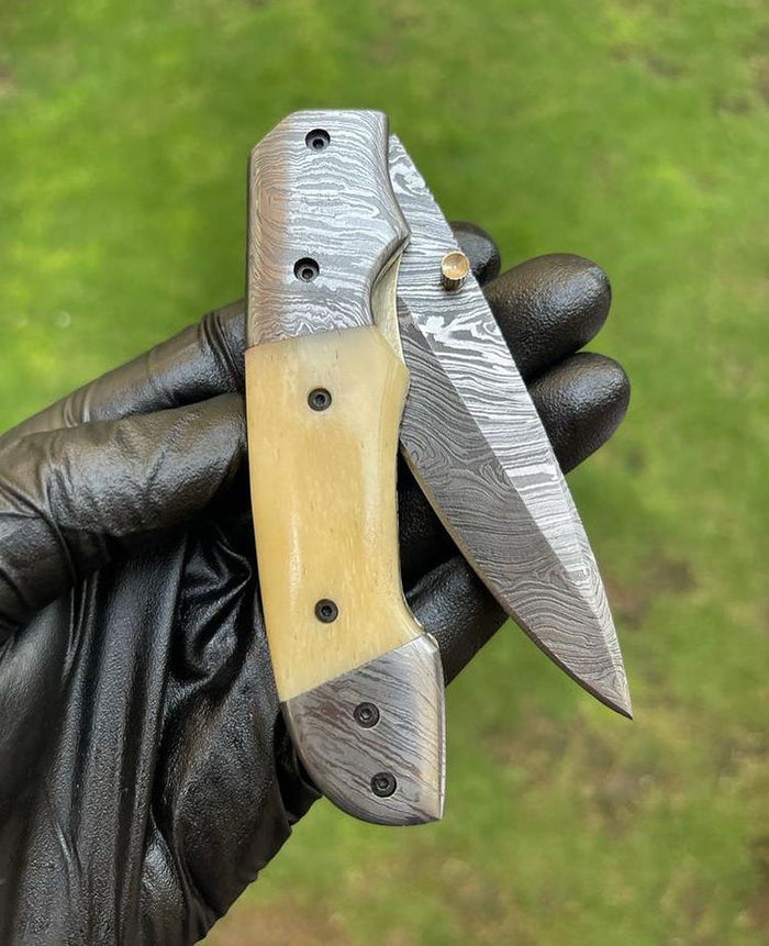 Folding pocket Damascus Blade EDC Folding Pocket Knife cskforged