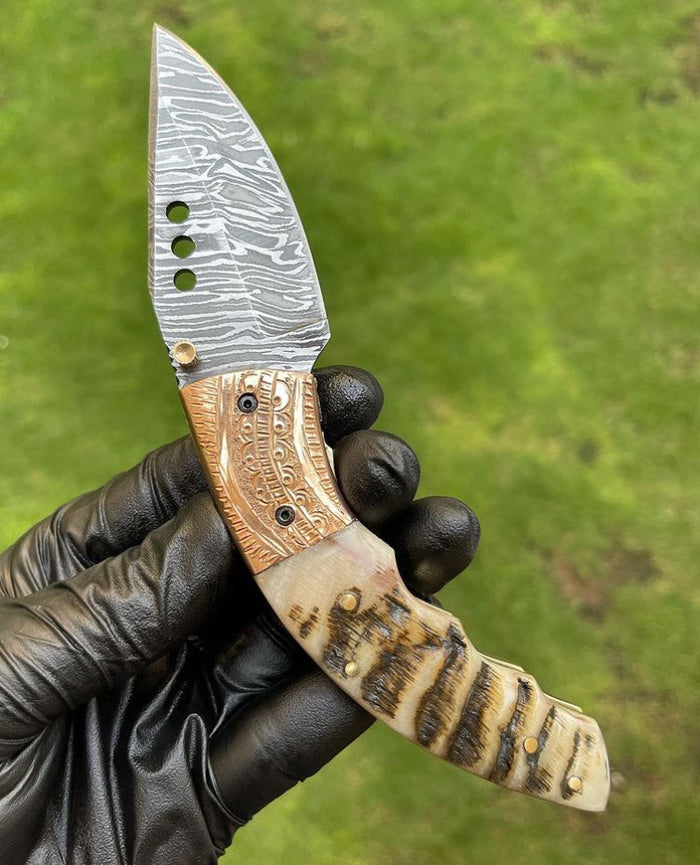 Folding pocket Damascus Blade EDC Folding Pocket Knife cskforged