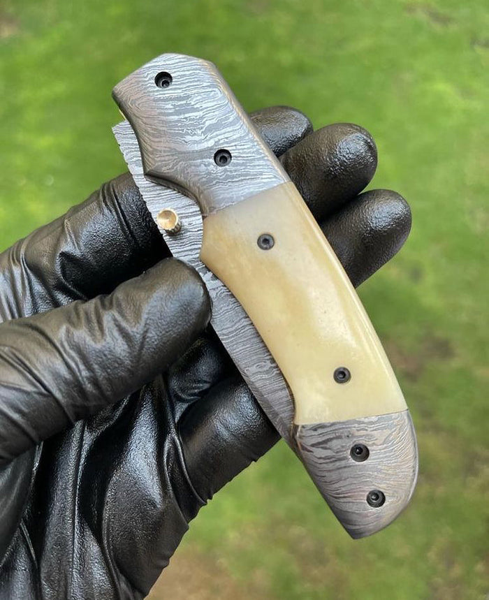 Folding pocket Damascus Blade EDC Folding Pocket Knife cskforged