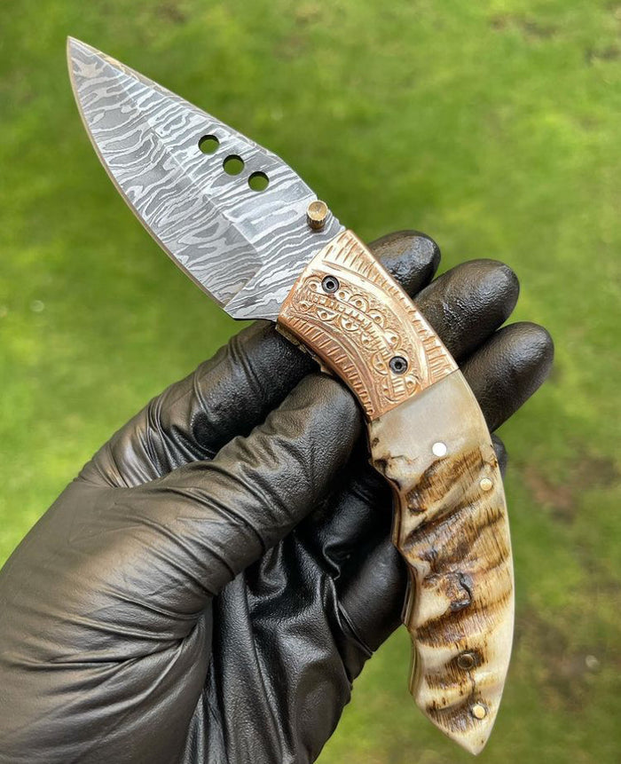 Folding pocket Damascus Blade EDC Folding Pocket Knife cskforged