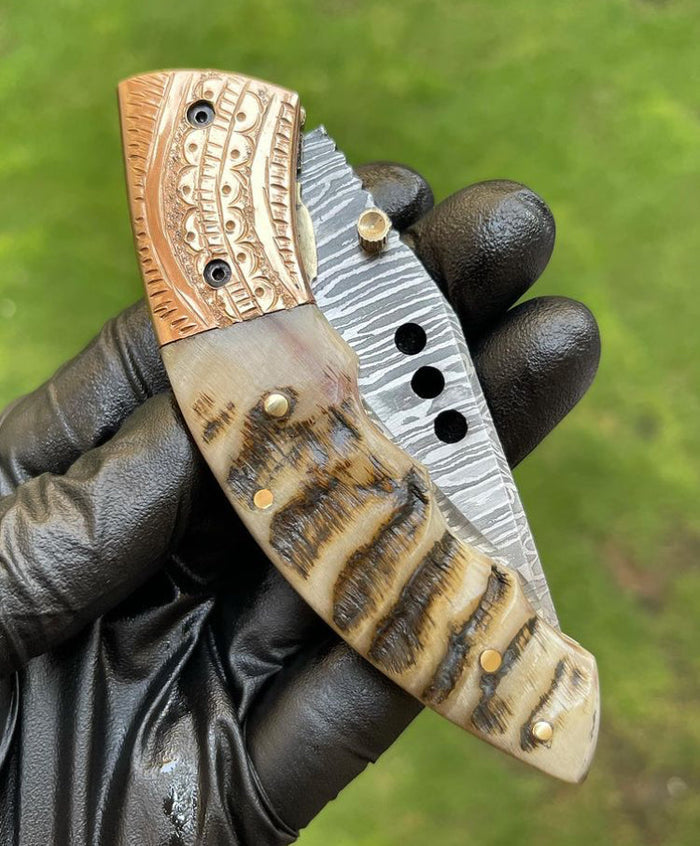 Folding pocket Damascus Blade EDC Folding Pocket Knife cskforged